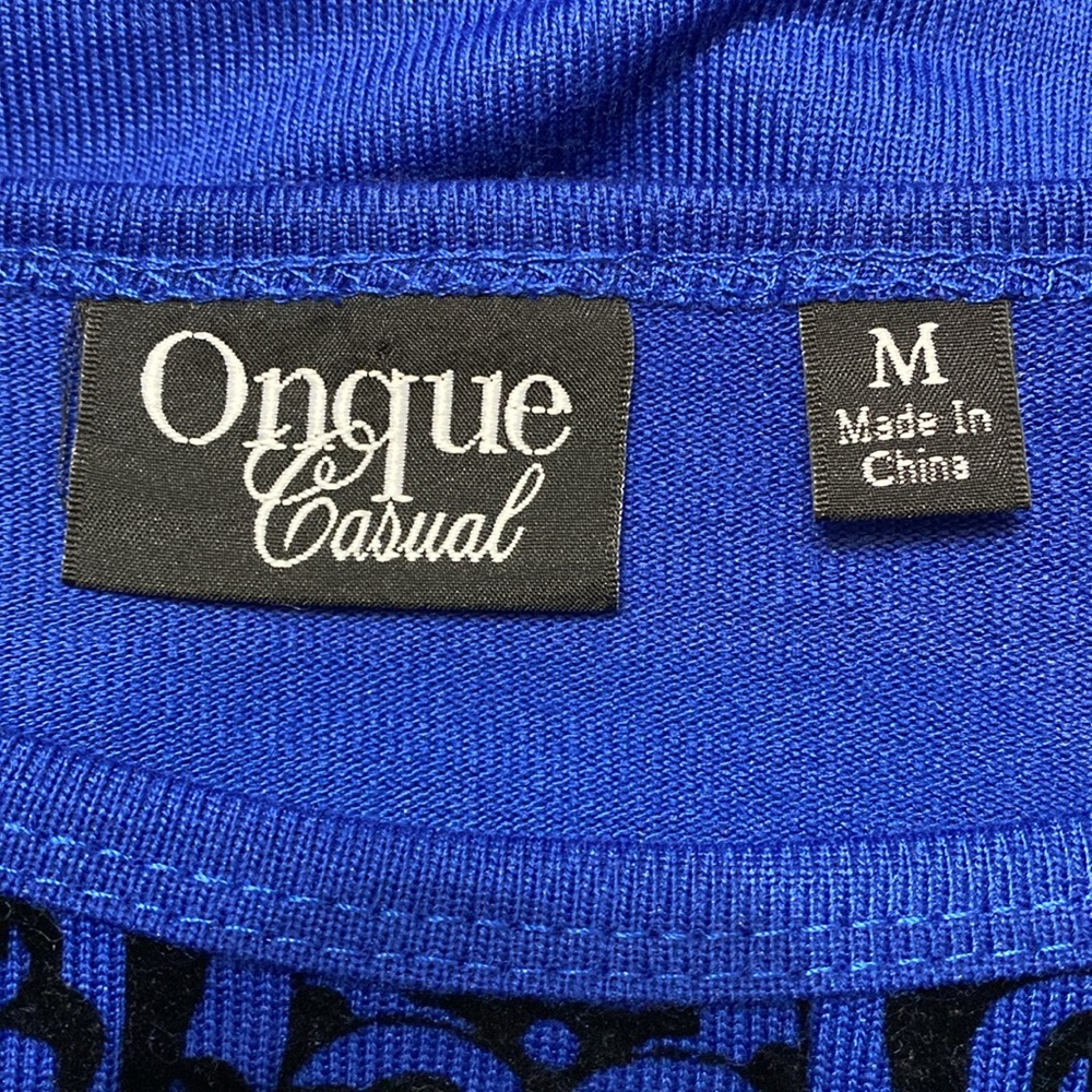 Onque Casual blue/blk longsleeves Tunic sweater -size Medium - Picture 5 of 11